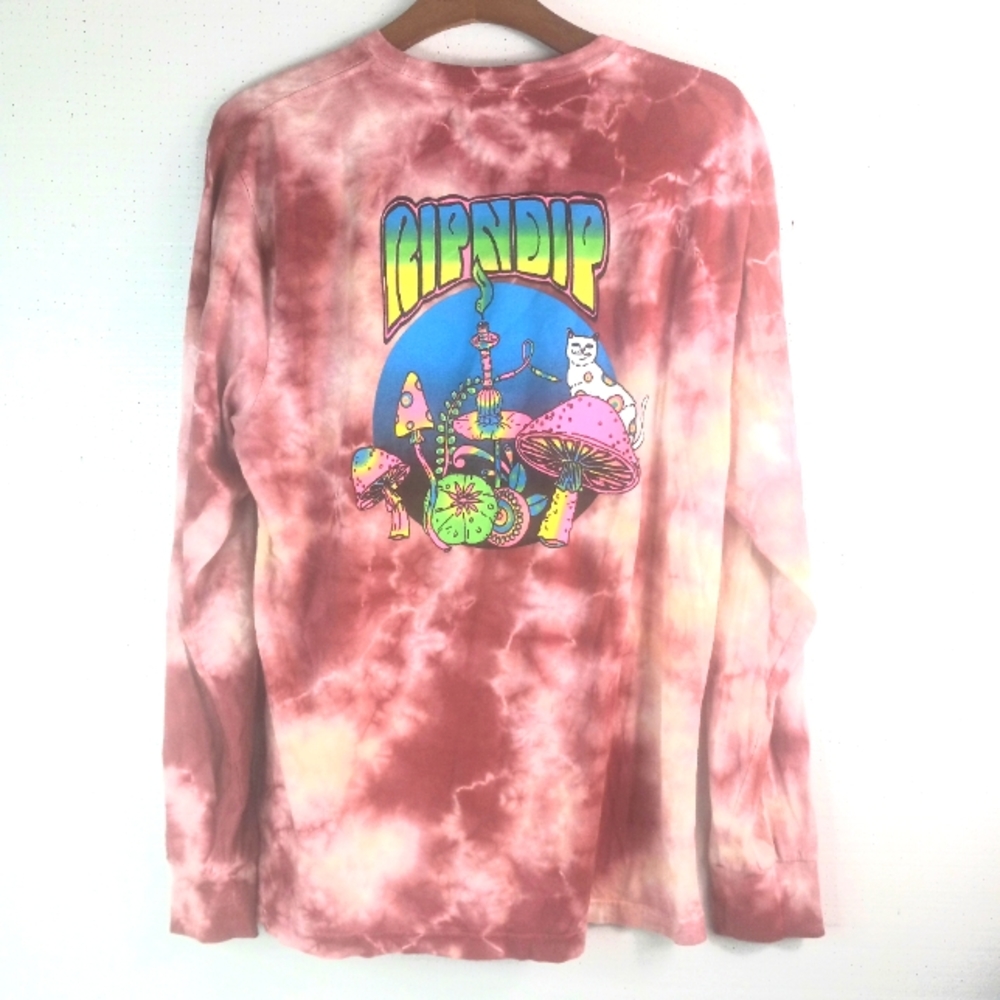 Ripndip Pink Tie-Dye Long Sleeve Tee with Psychedelic Mushroom Graphic